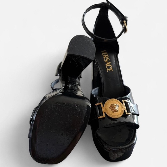 Versace Black Heels with Gold Medallion - Picture 6 of 7